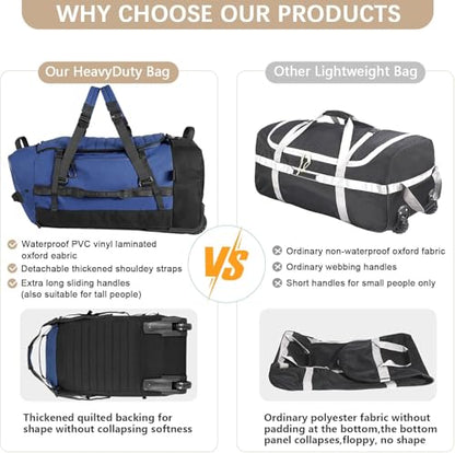 Rolling Duffle Bag with Wheels,86L 30”Carry on Luggage with Wheels,Folding Travel Bag,Duffle Backpack with Separate Shoe Compartment (Dark Blue) - color: Dark Blue