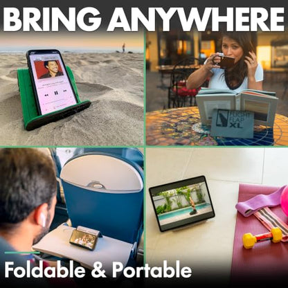 Foldable Airplane Phone Holder, Travel Phone Stand, Green | Use this flexible phone stand on a desk, bed, treadmill, office, kitchen counter, car headrest, or airplane seat back - color: Green, size: Large
