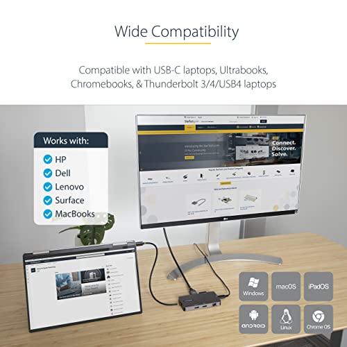 StarTech 8-in-1 USB-C Mini Dock, Dual 4K 60Hz HDMI, 5Gbps, GbE, SD, 100W | Dual HDMI via MST, DisplayPort 1.4 with DSC, HDR10, Ultrawide 21:9, 12in/30cm cable, Automatic driver setup, Ubuntu - style: Dual monitor
