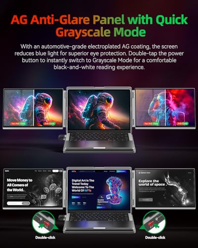 Intehill 4K Laptop Screen Extender, 13.4" Dual Screen Monitor for Laptop, 3840x2400 Anti-Glare Portable IGZO Display, 100% sRGB 500 Nits Brightness Foldable Plug-Play Portable Travel Monitor, LR13U | 3840x2400 Dual Screen Monitor for Laptop, 100% sRGB 500