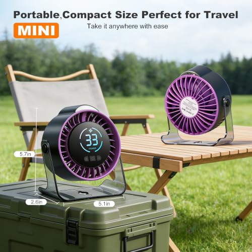 Portable Desk Fan - Rechargeable Small Fan with Night Light for Trave | 100 Speed Adjustable (Long Press) | LED Display | 7 Blades Quiet Motor | 12H Battery Life | Office & Bedroom Use - color: perple