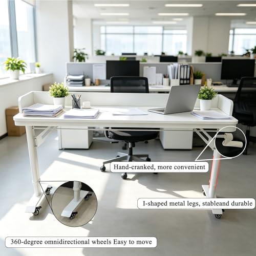 Overbed Table Adjustable Height，Overbed Table with 360° Wheels, Rolling Over The Bed Desk,Over Bed Desk with Wheels Queen, for Bedroom, Living Room, Hospital Use (White, 70.8in/180cm) - color: White, size: 70.8in/180cm