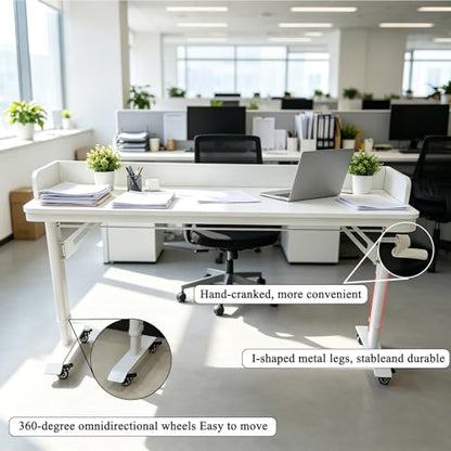 Overbed Table Adjustable Height，Overbed Table with 360° Wheels, Rolling Over The Bed Desk,Over Bed Desk with Wheels Queen, for Bedroom, Living Room, Hospital Use (White, 70.8in/180cm) - color: White, size: 70.8in/180cm