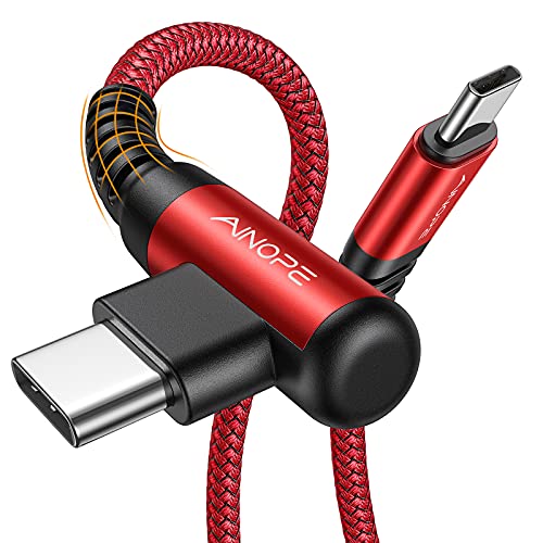 AINOPE USB C Cable 60W 2-Pack 10ft Nylon Braided USB C to USB C Cable Type C Charger Fast Charging Right Angle USBC Cable Charger Cord for iPhone 16 Pro Max 15 Plus Samsung S24 S23 iPad Pro Red - color: Red, size: 10FT+10FT