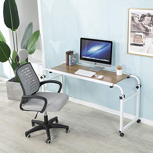 TigerDad Adjustable Overbed Table with Wheels, Mobile Laptop Desk on Wheels for King Queen Bed, Height Adjustable Rolling Computer Cart with Stand, Ancient Oak - color: Ancient Oak