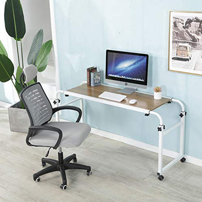 TigerDad Adjustable Overbed Table with Wheels, Mobile Laptop Desk on Wheels for King Queen Bed, Height Adjustable Rolling Computer Cart with Stand, Ancient Oak - color: Ancient Oak