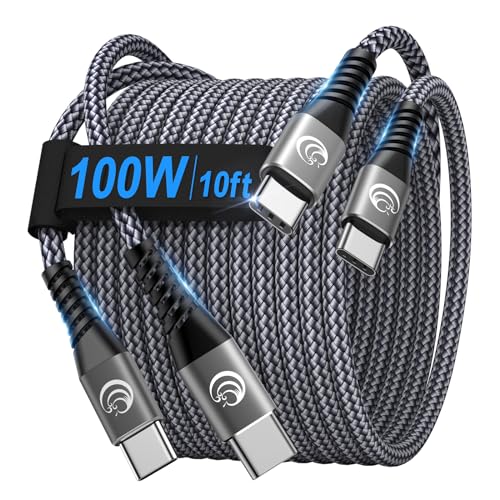 USBC to USBC 100W [10ft/2 Pack] USB C to USB C Fast Charging Cable Braided C to C Charger Cord for MacBook Pro/Air, iPhone 16 15 Pro Max Plus,iPad Pro,Samsung Galaxy S25 Ultra S24 S23,Pixel,PS5,Switch - color: Grey, size: 10ft+10ft