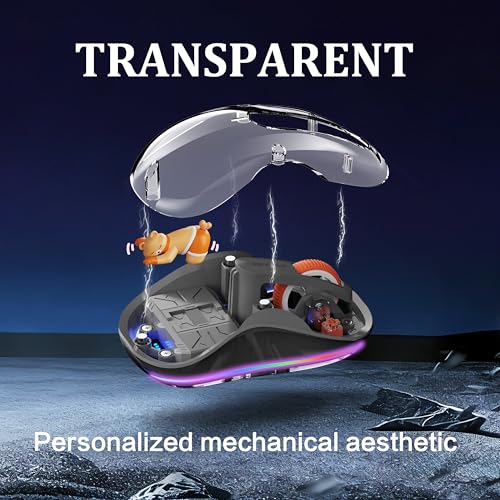 FMOUSE Cute Transparent Mouse, Tri-Mode Wireless, Rechargeable, Grey | USB-A & USB-C Receivers | 2.4G & Dual Bluetooth | Bear Figurine | Silent Click | RGB | For MAC, iPad, Laptop - color: Grey