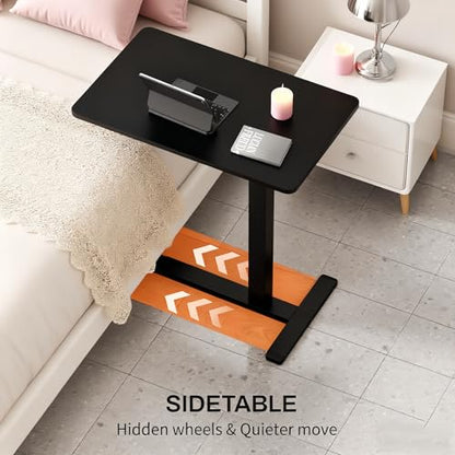 Mobile Small Standing Desk with Hidden Wheels, Pneumatic Laptop Desk, Rolling Computer Cart Movable, Portable Rolling Computer Sit Stand Side Table for Couch, Home, Office, Black - color: Black