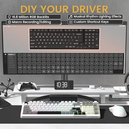 Redragon K742 Wireless Mechanical Gaming Keyboard with Knob, Bluetooth 5.0/2.4GHz/USB C Wired Creamy Keyboard with Number Pad for PC Computer, RGB Backlits, Hot-Swappable with Linear Switches (White) - color: White