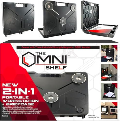 The OmniShelf Portable Workstation, Magnetic Toolbox, Laptop Stand w/ 50 lb Capacity, Hands Free Workstation, Attach to HVAC, Trucks, Walls, Poles etc. (Model # OSO1 - Magnets) - size: 1 Count