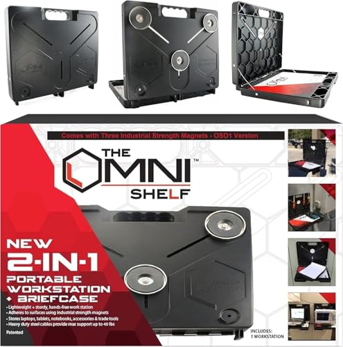 The OmniShelf Portable Workstation, Magnetic Toolbox, Laptop Stand w/ 50 lb Capacity, Hands Free Workstation, Attach to HVAC, Trucks, Walls, Poles etc. (Model # OSO1 - Magnets) - size: 1 Count