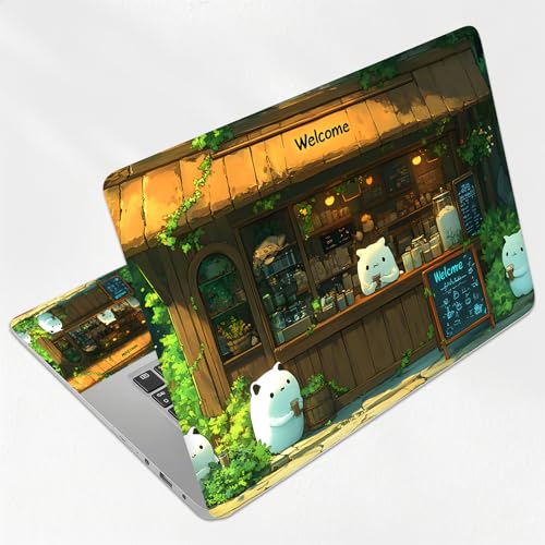 Forest Coffee Shop Universal Laptop Skin Sticker 3PCS, Protective Decal Trim-to-Fit 11.6" 13.3" 14" 15.6" Laptop Vinyl Cover, Removable Anti-Scratch Computer Decal Protector - color: Forest Coffee Shop