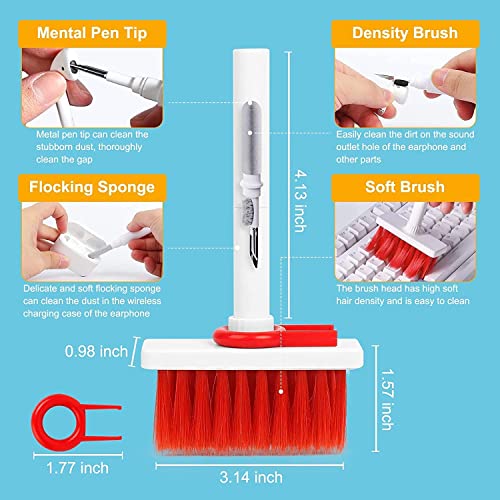 5 in 1 Keyboard and Earphone Cleaning Kit - Soft Brush Pen for AirPods, Phone, Camera, Laptop - Metal, Multicolor