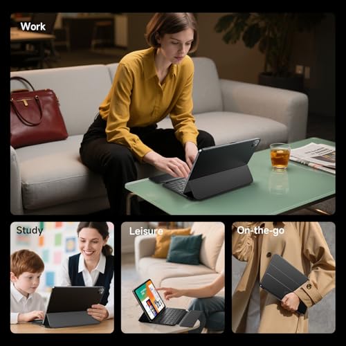 HOU Keyboard Case for iPad Air 11" M4/M3/M2, 5th/4th Gen & Pro 11" 1st/2nd/3rd/4th Generation, Ultra Slim Smart Folio,Full-Surface Touchpad,Stylus Holder, Lens Protection, Ideal for Work & Travel