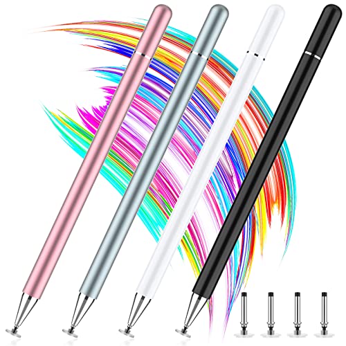 Stylus Pens for Touch Screen, 4 Pack Disc Universal Stylus Pen for iPad pro/iPhone/Android Tablets and All Capacitive Touch Screens (Black/White/Grey/Rosegold) - color: Black/White/Grey/Rosegold