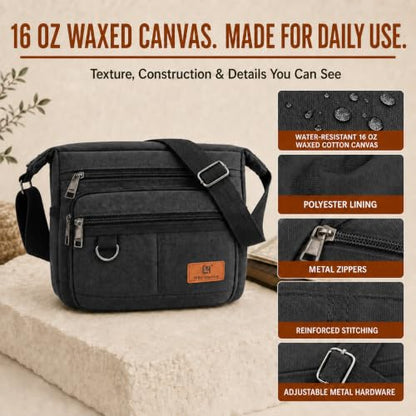 Rfid Crossbody Messenger Bag with Water Bottle Holders, 13 inch Laptop Shoulder Bag, Sling Satchel Purse w/Built-in Wallet - color: Black