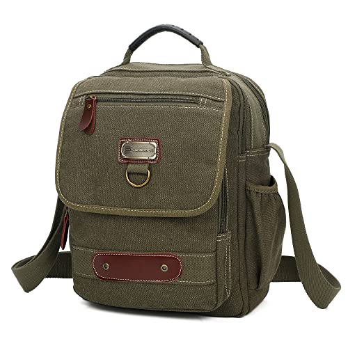 Man Small Canvas Messenger Bag Man Purse Shoulder Bag Crossbody Bag With Water Bottle Pocket 12 Inch - color: Army Green
