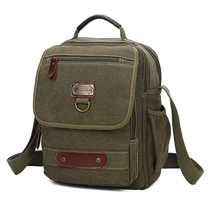 Man Small Canvas Messenger Bag Man Purse Shoulder Bag Crossbody Bag With Water Bottle Pocket 12 Inch - color: Army Green