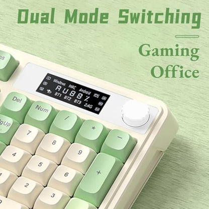 AULA S99 Pro Gaming Keyboard, Cute Creamy Keyboard with Number Pad Smart Screen, Tri-Mode Bluetooth/2.4G/USB-C Computer Keyboards, Media Knob Custom RGB Backlit Feel for MAC Xbox PC Gamer - Purple - color: Purple White