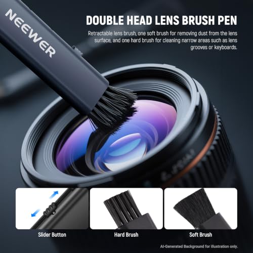 NEEWER 16 in 1 Camera Lens Cleaning Kit, Brush + Air Blower + Cleaning Swab for 24mm Full Frame Sensor + 1x Cleaner Spray + 2X Cloth + 10x Wet Lenses Wipe, HM-44