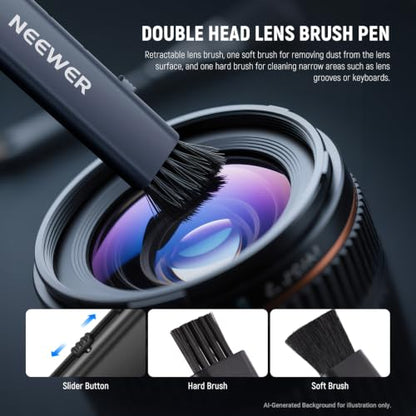 NEEWER 16 in 1 Camera Lens Cleaning Kit, Brush + Air Blower + Cleaning Swab for 24mm Full Frame Sensor + 1x Cleaner Spray + 2X Cloth + 10x Wet Lenses Wipe, HM-44