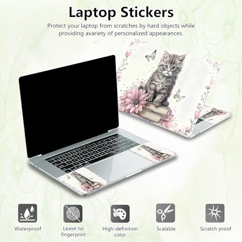 Laptop Skin Sticker Decal, Universal Reusable Vinyl Laptop Cover for 12" 13" 13.3" 14" 15" 15.4" 15.6" Notebook PC, Reusable Waterproof Scratch-Resistant with 2 Wrist Pads,Cute Cat Butterfly - color: Cute Cat Butterfly