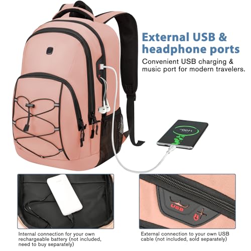 Goloni Travel Backpack, 17 Inch Laptop Backpack for Men Women, Business Backpack with Luggage Strap,Pink - color: Pink