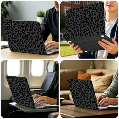 MOSISO Compatible with MacBook Air 13 inch Case M5 2026 M4 2025 M3 M2 2024-2022 A3449 A3240 A3113 A2681, 3 in 1 Leopard Grain Hard Case&Keyboard Cover&ScreenFilm for MacBook Air 13.6 Case, Black - color: Black