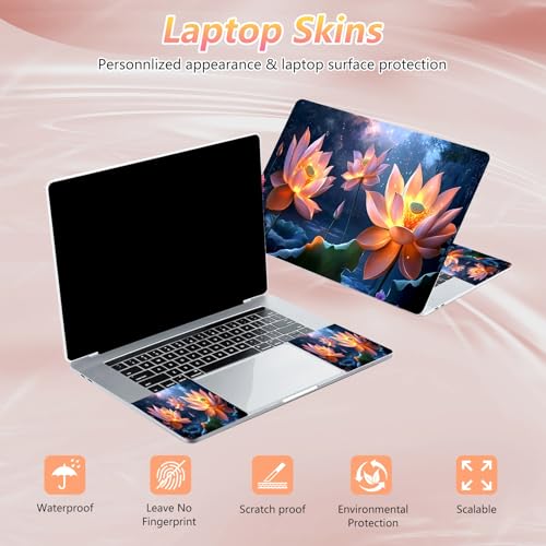 Laptop Skin Sticker Decal 12" 13" 13.3" 14" 15" 15.6",Waterproof Scratch Resistant Vinyl,Reusable Easy to Apply,for MacBook HP Dell Notebooks Netbooks Laptop,2 Wrist Pads,Cute Pink Lotus - color: Cute Pink Lotus