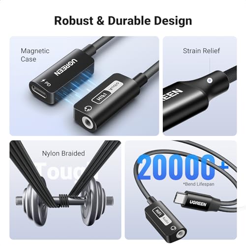 UGREEN Magnetic USB C to 3.5mm Audio Adapter and Charger 2 in 1 Hi-Res 32bit/384kHz Aux to USB C with PD 60W Fast Charging Dongle Cable for iPhone 17 Pro Max, Switch 2, Galaxy S26Ultra, iPad Pro