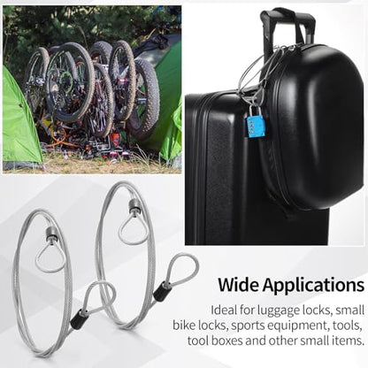 12 Pack Security Cable Luggage Lock with Loops 4ft 3mm Braided Steel Coated Bike Cable Wire Double Loop Anti Theft Safety for U Lock, Padlock and Disc - color: Clear, size: 4 ft