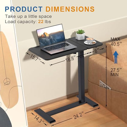 Adjustable Overbed Bedside Table with Hidden Wheels, Pneumatic Tilt Board Rolling Laptop Standing Desk Cart, Mobile Over Bed Sofa Chair Side End Tables, Walnut (Black) - color: Black