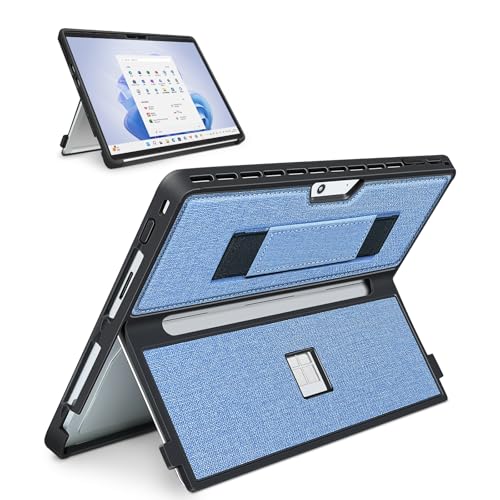 Case for 13" Microsoft Surface Pro 12th 2026/11/10/9/8, Blue | All-in-One Shockproof Bumper Cover, w/ Hand Strap & Kickstand, Fits Type Cover Keyboard, TPU+PU Protective Case - color: Blue