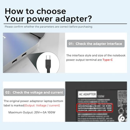 100W 20V 5A Type C Laptop Charger for Lenovo Yoga Slim 7 Pro, IdeaPad 5 Pro16 ThinkPad 15 16 X280, Compatible P/N: ADL100YLC3A 5A11J62105 SA11D52396 Power Supply Adapter