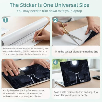 Universal Laptop Skin Decal, 3-Piece Vinyl Protector for 12 13 14 15.6" Notebook, Waterproof Anti-Scratch, Easy Trim & Bubble-Free Finish, Cat Sits on the Roof - color: Cat Sits on the Roof
