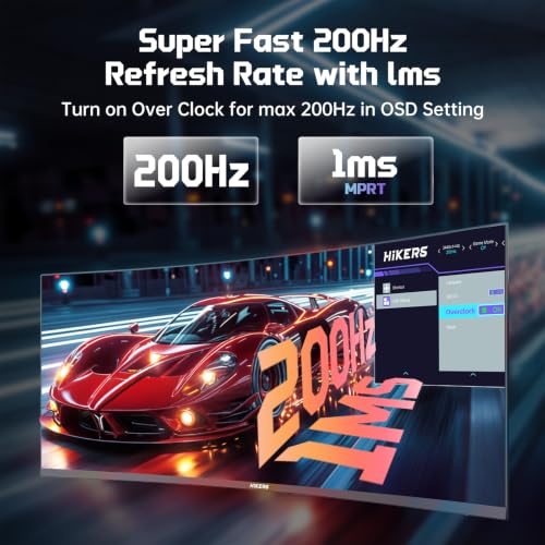 Hikers 34 Inch Curved Gaming Monitor UWQHD 200Hz HDMI 2.1×2 & DP 1.4×1 | Ultrawide 3440×1440 Monitor, 21:9 PIP/PBP Fast VA MPRT 1ms 131% sRGB AI Crosshair (G34H1Q, Includes One HDMI 2.1 Cable) - size: 34 inch