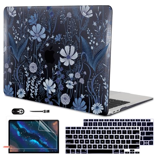 for 2018 2019 2020 2021 MacBook Air 13 Inch Case M1 A2337 A2179 A1932, Pattern Plastic Hard Shell Case Cover for MacBook Air 13.3 M1 with Retina Display & Touch ID, Wild Flowers Black - color: Wild Flowers Black