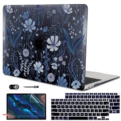for 2018 2019 2020 2021 MacBook Air 13 Inch Case M1 A2337 A2179 A1932, Pattern Plastic Hard Shell Case Cover for MacBook Air 13.3 M1 with Retina Display & Touch ID, Wild Flowers Black - color: Wild Flowers Black