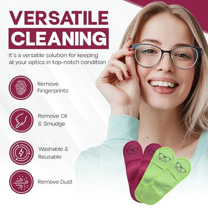 Finger Grip Eyeglass Cleaner (4 Pack) – Premium Microfiber Glasses Cleaning Cloth for Eyeglasses, Sunglasses, Phone Screen & Camera Lens (Rose/Green) - color: Rose/Green