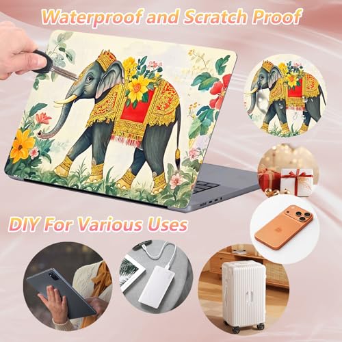 Laptop Skin Sticker Decal 12" 13" 13.3" 14" 15" 15.6",Waterproof Scratch Resistant Vinyl,Reusable Easy to Apply,for MacBook HP Dell Notebooks Netbooks Laptop,2 Wrist Pads,Elephant Flower - color: Elephant Flower
