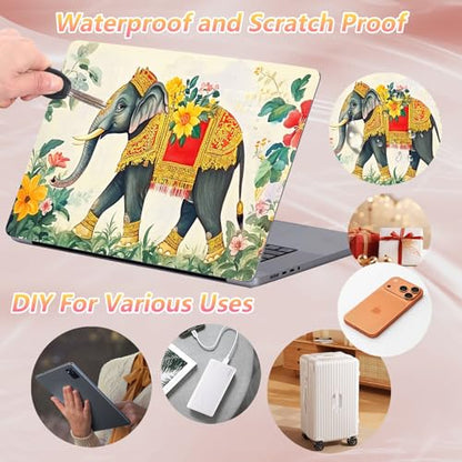 Laptop Skin Sticker Decal 12" 13" 13.3" 14" 15" 15.6",Waterproof Scratch Resistant Vinyl,Reusable Easy to Apply,for MacBook HP Dell Notebooks Netbooks Laptop,2 Wrist Pads,Elephant Flower - color: Elephant Flower