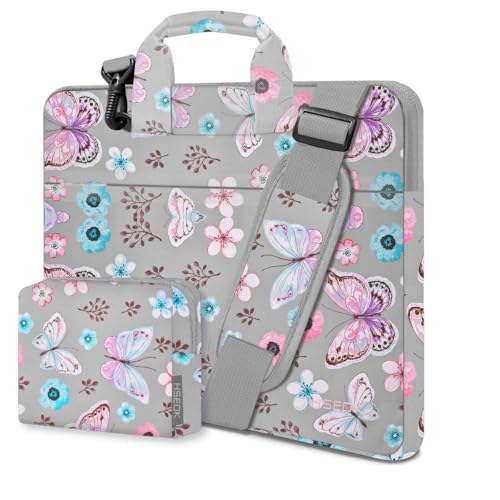 Hseok Laptop Shoulder Bag 13-14 inch Shockproof Water-Resistant HandBag with Small Case Compatible with MacBook Pro/Neo 14" M5/M4/M3/M2/M1, Mac Air/Pro 13.3", XPS 13/14, Most 13"-14" PC,Butterfly - color: Butterfly, size: 13"-14"