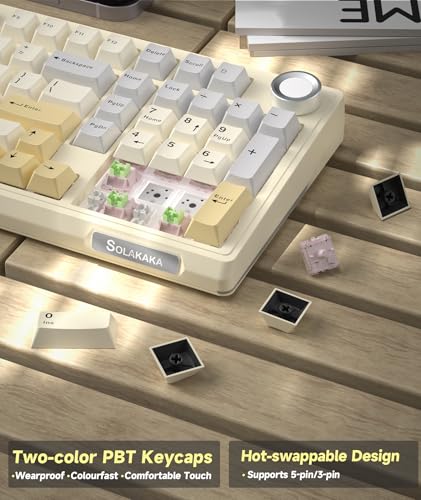SOLAKAKA KI99 Pro 96% Wireless Gaming Keyboard, RGB Creamy Keyboardw with Knob, Hot-Swappable Pre-Lubed Switches, Gasket Structure Mechanical Keyboards (Beige-White, Non-Silent Version) - color: Beige-White, size: Non-Silent Version