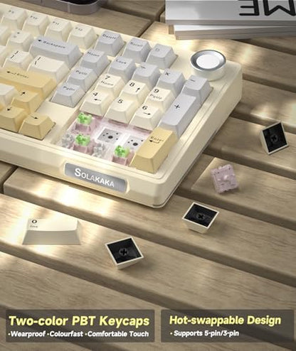 SOLAKAKA KI99 Pro 96% Wireless Gaming Keyboard, RGB Creamy Keyboardw with Knob, Hot-Swappable Pre-Lubed Switches, Gasket Structure Mechanical Keyboards (Beige-White, Non-Silent Version) - color: Beige-White, size: Non-Silent Version