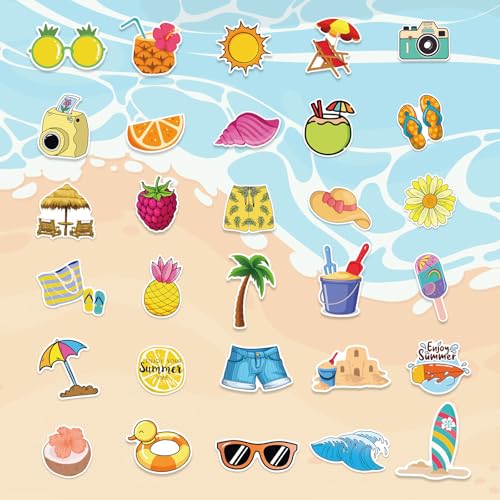XZENTIRA 100 PCS Summer Stickers for Kids, Waterproof Beach Stickers for Water Bottles, Happy Hawaiian Vacation Vinyl Stickers for Laptop, Skateboard, Phone, Kids, Teens & Girls - style: Summer