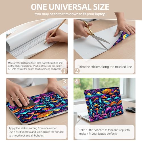 Universal Laptop Skin Sticker for 12/13/14/15.6 Inch Laptops, Reusable Vinyl Laptop Decal Cover, Waterproof Scratch Resistant Notebook Skin with 2 Wrist Pads,Colorful Mushrooms - color: Colorful Mushrooms