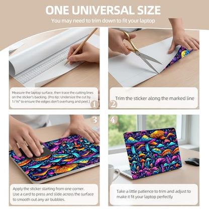 Universal Laptop Skin Sticker for 12/13/14/15.6 Inch Laptops, Reusable Vinyl Laptop Decal Cover, Waterproof Scratch Resistant Notebook Skin with 2 Wrist Pads,Colorful Mushrooms - color: Colorful Mushrooms
