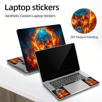 Universal Laptop Skin Sticker Decal, 12"-15.6" Aesthetic Vinyl Wrap, Flaming Skull Fire Waterproof Notebook Cover Art Protector for MacBook HP Dell Lenovo, Fits 13" 14" 15" 15.6" - color: Flaming Skull Fire
