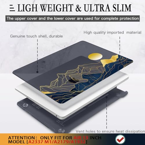 CISSOOK for MacBook Air 13 Inch Case A2337 A2179 A1932 | 2021 2020 2018, Hard Shell Cover with Keyboard Cover for MacBook Air 13 M1 Case, Mountain & Raised Sun - color: Mountain & Raised Sun